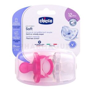 Chicco 2 sucettes  physio soft silicone fille + 12 mois