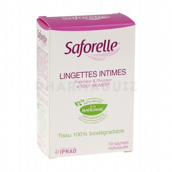 SAFORELLE LINGETTES INTIMES SACHET POCKET DE 10 LINGETTES